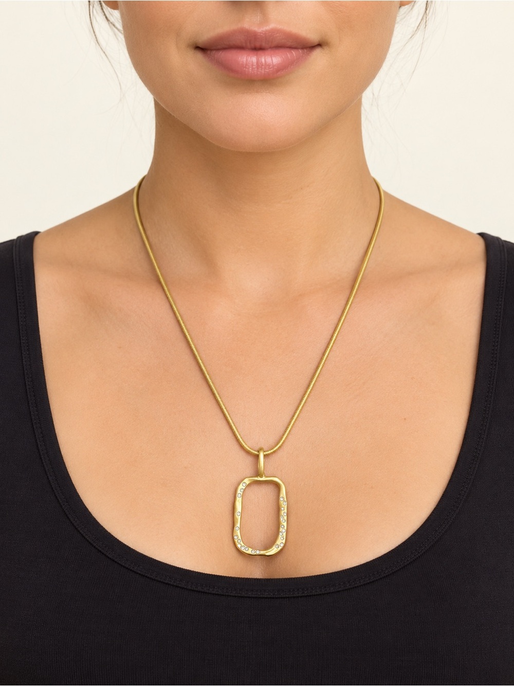 Lia Sophia Gold-Tone Open Rectangle Pendant Necklace with Crystal Accents